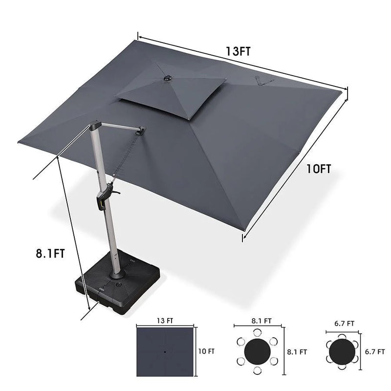 PURPLE LEAF Rectangular Large Outdoor Cantilever Umbrella With Base for Garden, Pool