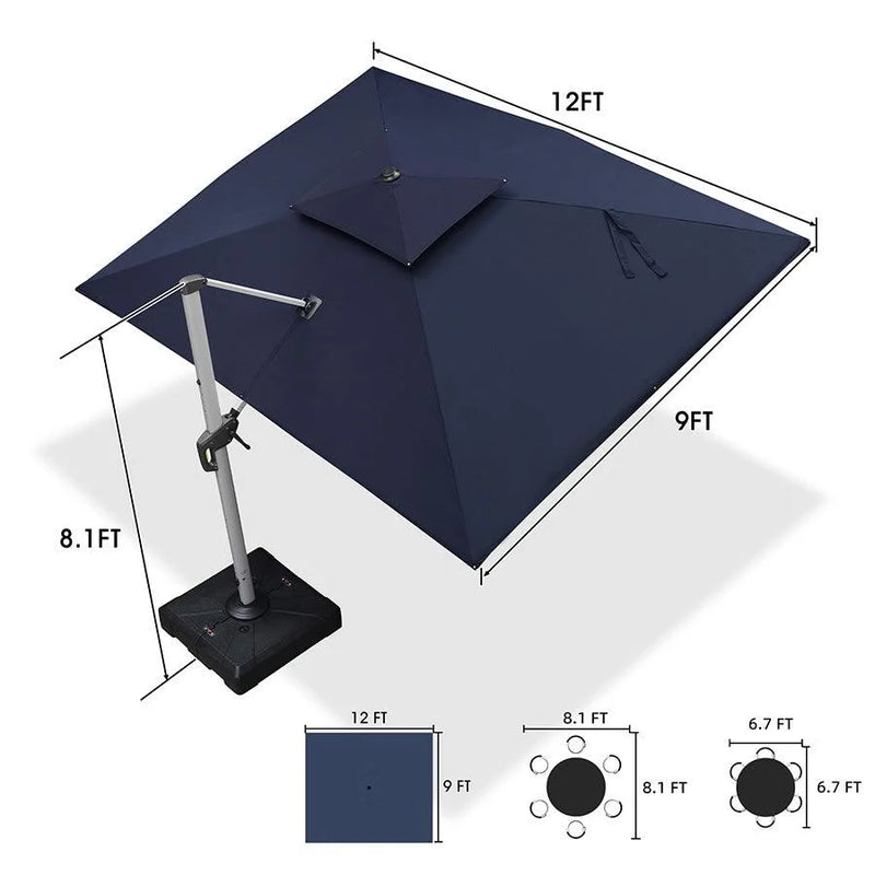 PURPLE LEAF Rectangular Large Outdoor Cantilever Umbrella With Base for Garden, Pool