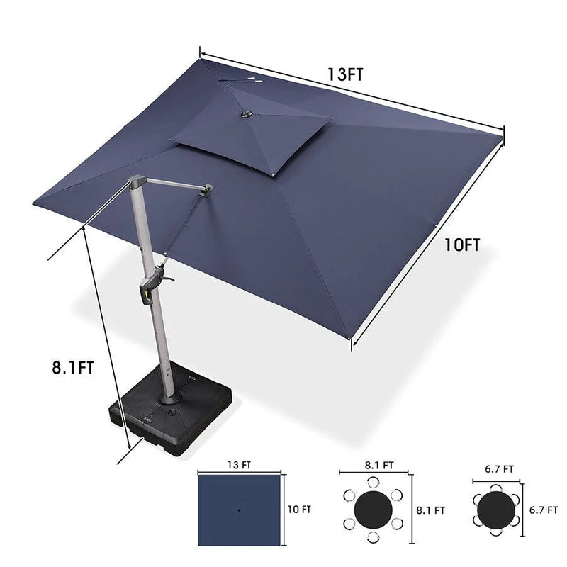 PURPLE LEAF Rectangular Large Outdoor Cantilever Umbrella With Base for Garden, Pool