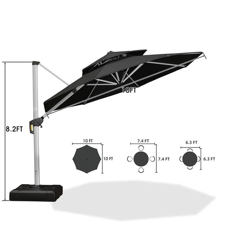 PURPLE LEAF Large Round Patio Cantilever Umbrella With Base for Deck, Pool, Backyard