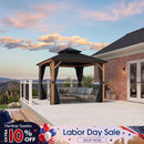 PURPLE LEAF Metal Gazebo Double Roof Wood Grain Aluminum Frame with Curtains and Netting
