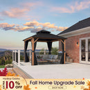 PURPLE LEAF Metal Gazebo Double Roof Wood Grain Aluminum Frame with Curtains and Netting