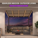 PURPLE LEAF Wall Mounted Gazebo with Gray Polycarbonate Roof Aluminum Frame Patio Cover with Retractable Pleated Shades and LED Strip Light