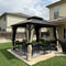 PURPLE LEAF Outdoor Hardtop Gazebo Bronze Metal Frame Galvanized Steel Double Roof with Lights-milky