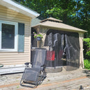 PURPLE LEAF Deck Gazebo Champagne Hardtop Metal Frame Double Roof with Curtains and Netting with Lights-clear