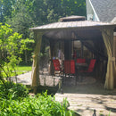 PURPLE LEAF Deck Gazebo Champagne Hardtop Metal Frame Double Roof with Curtains and Netting with Lights-milky