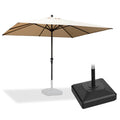 PURPLE LEAF rectangular aluminum patio umbrella, beige canopy, heavy duty market umbrella with base.