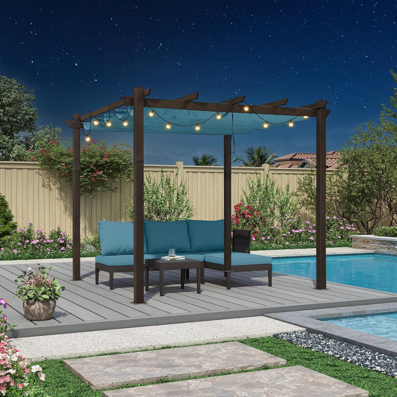 PURPLE LEAF Pergola Outdoor Retractable Metal Pergola with Canopy Patio Pergola with Shade Cover for Garden Pool Yard Beach Deck