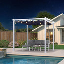 PURPLE LEAF Outdoor Retractable Pergola with Sun Shade Canopy Cover White Patio Metal Shelter for Garden With Lights