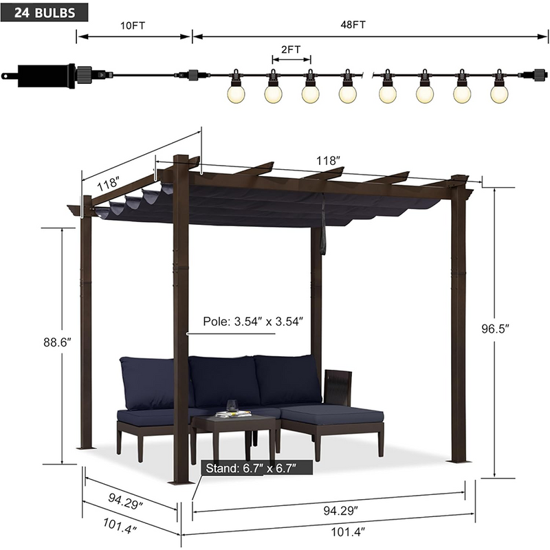 PURPLE LEAF Pergola Outdoor Retractable Metal Pergola with Canopy Patio Pergola with Shade Cover for Garden Pool Yard Beach Deck