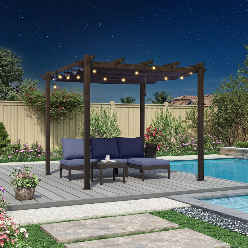 PURPLE LEAF Pergola Outdoor Retractable Metal Pergola with Canopy Patio Pergola with Shade Cover for Garden Pool Yard Beach Deck