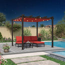 PURPLE LEAF Bronze Pergola Outdoor Retractable Metal Pergola with Canopy with Shade Cover With Curtains