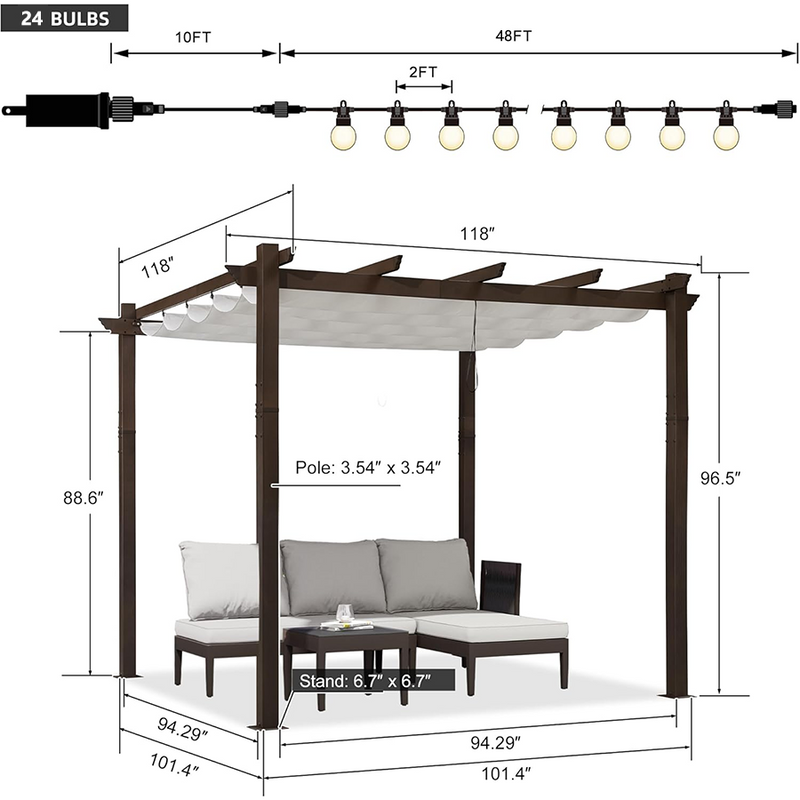 PURPLE LEAF Pergola Outdoor Retractable Metal Pergola with Canopy Patio Pergola with Shade Cover for Garden Pool Yard Beach Deck