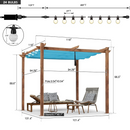 PURPLE LEAF Outdoor Retractable Pergola with Sun Shade Canopy In Natural Wood Grain Frame With Lights