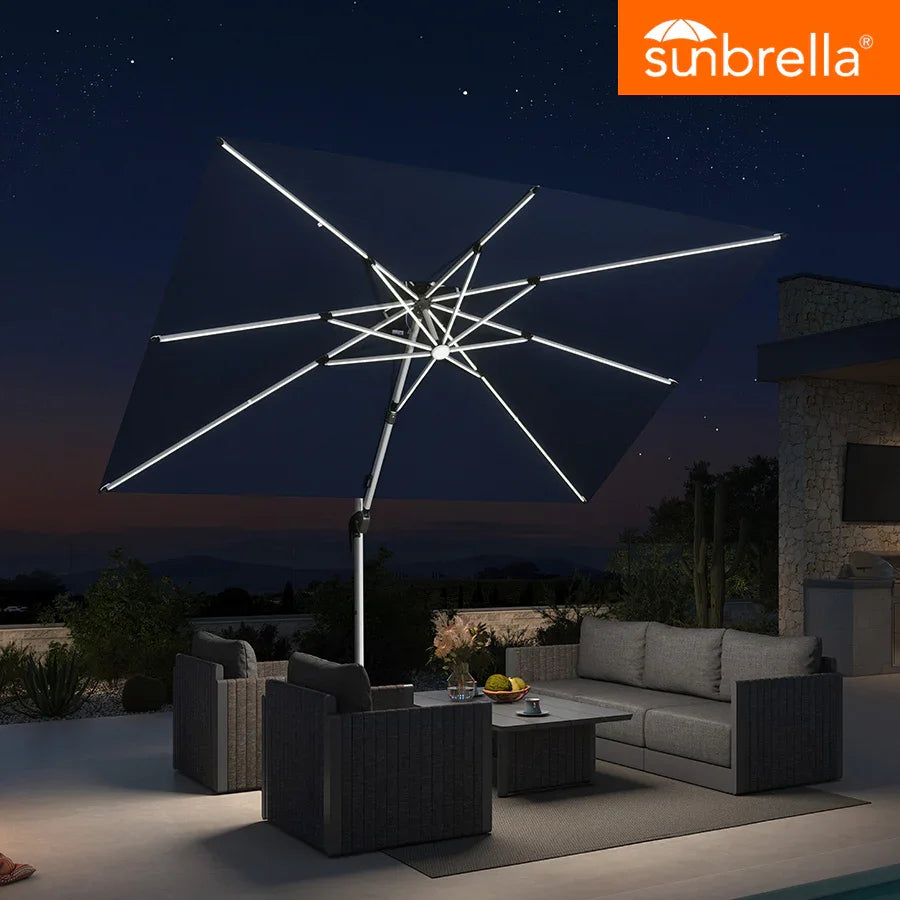 PURPLE LEAF SUNBRELLA Umbrella With Solar Lights, 10x10FT Outdoor Patio Umbrella, Cast Ash