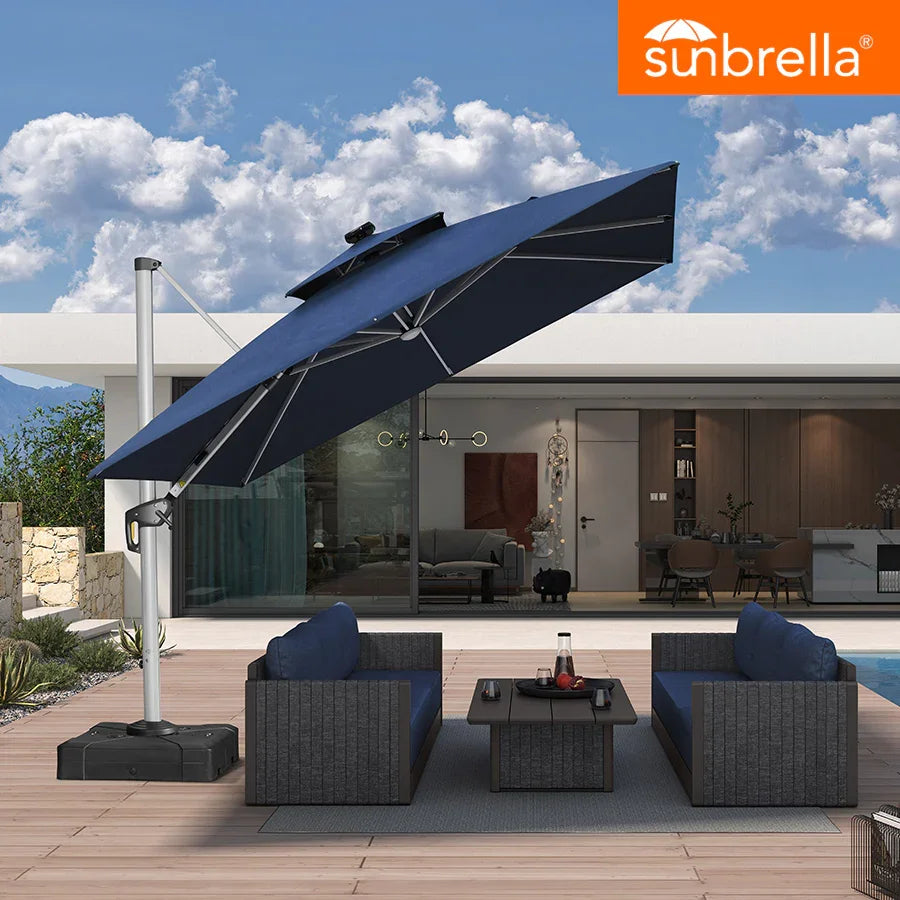 Purple Leaf Sunbrella Cantilever Umbrella with Solar LED Lights