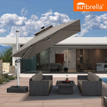 led patio umbrella in sunbrella periwinkle Deluxe 10' x 10' Sunbrella Fabric Solar Cantilever duty reinforcing ribs to provide stronger support PURPLE LEAF SUNBRELLA Umbrella With