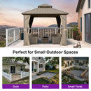 PURPLE LEAF Deck Gazebo Champagne Hardtop Metal Frame Double Roof with Curtains and Netting with Lights-milky