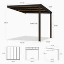 PURPLE LEAF Wall Mounted Gazebo with Gray Polycarbonate Roof Aluminum Frame Patio Cover with Strip Light for Porch