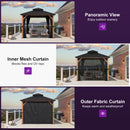 PURPLE LEAF Metal Gazebo Double Roof Wood Grain Aluminum Frame with Curtains and Netting with Lights-milky