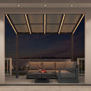 PURPLE LEAF Wall Mounted Gazebo with Gray Polycarbonate Roof Aluminum Frame Patio Cover with Retractable Pleated Shades and LED Strip Light