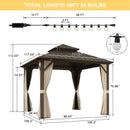 PURPLE LEAF  Outdoor Hardtop Gazebo Bronze Metal Frame Galvanized Steel Double Roof with Lights-clear