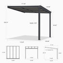 PURPLE LEAF Wall Mounted Gazebo with Gray Polycarbonate Roof Aluminum Frame Patio Cover with Retractable Pleated Shades for Porch