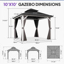 PURPLE LEAF Modern Gazebo Grey Hardtop Galvanized Steel Double Roof White Aluminum Poles with Curtains and Netting