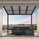 PURPLE LEAF Wall Mounted Gazebo with Gray Polycarbonate Roof Aluminum Frame Patio Cover with Retractable Pleated Shades for Porch