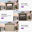 PURPLE LEAF Deck Gazebo Champagne Hardtop Metal Frame Double Roof with Curtains and Netting