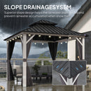 PURPLE LEAF Modern Gazebo Grey Hardtop Galvanized Steel Double Roof White Aluminum Poles with Curtains and Netting with Lights-clear