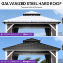 PURPLE LEAF Modern Gazebo Grey Hardtop Galvanized Steel Double Roof White Aluminum Poles with Curtains and Netting