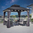 PURPLE LEAF Grey Hardtop Gazebo with Heavy Duty Galvanized Steel Double Roof with String Lights