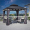 PURPLE LEAF Grey Hardtop Gazebo with Heavy Duty Galvanized Steel Double Roof with String Lights