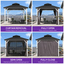 PURPLE LEAF Modern Gazebo Grey Hardtop Galvanized Steel Double Roof White Aluminum Poles with Curtains and Netting