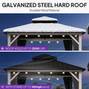 PURPLE LEAF Modern Gazebo Grey Hardtop Galvanized Steel Double Roof White Aluminum Poles with Curtains and Netting with Lights-clear