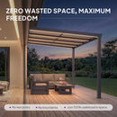 PURPLE LEAF Wall Mounted Gazebo with Gray Polycarbonate Roof Aluminum Frame Patio Cover with Retractable Pleated Shades and LED Strip Light