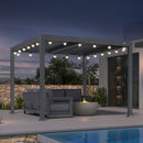 PURPLE LEAF Caesar Louvered Pergola with Milky String Lights Patio Aluminum Pergola with Independent Adjustable Rainproof Roof Hardtop Pergola for Outdoor Deck Garden Yard