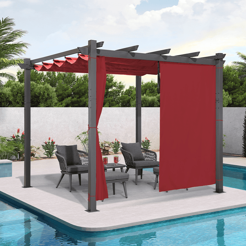 PURPLE LEAF Outdoor Pergola with Retractable Canopy Aluminum Shelter for Beach Porch Garden  Shade Pavilion Pergola  with Curtains