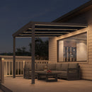 PURPLE LEAF Wall Mounted Gazebo with Gray Polycarbonate Roof Aluminum Frame Patio Cover with Strip Light for Porch