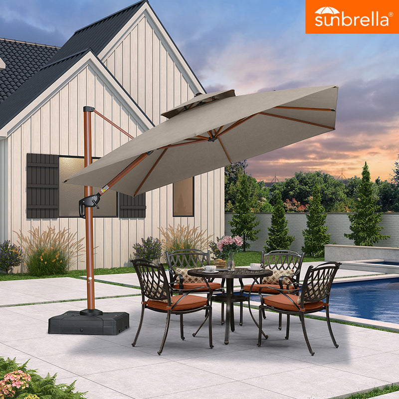 PURPLE LEAF SUNBRELLA Cantilever Umbrella Deluxe Wood Pattern Patio Umbrella