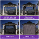 PURPLE LEAF Modern Gazebo Grey Hardtop Galvanized Steel Double Roof White Aluminum Poles with Curtains and Netting with Lights-clear