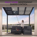 PURPLE LEAF Wall Mounted Gazebo with Gray Polycarbonate Roof Aluminum Frame Patio Cover with Retractable Pleated Shades for Porch