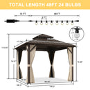 PURPLE LEAF  Outdoor Hardtop Gazebo Bronze Metal Frame Galvanized Steel Double Roof with Lights-milky