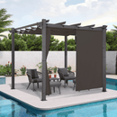 PURPLE LEAF Outdoor Pergola with Retractable Canopy Aluminum Shelter for Beach Porch Garden  Shade Pavilion Pergola  with Curtains