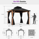 PURPLE LEAF Metal Gazebo Double Roof Wood Grain Aluminum Frame with Curtains and Netting