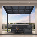 PURPLE LEAF Wall Mounted Gazebo with Gray Polycarbonate Roof Aluminum Frame Patio Cover with Retractable Pleated Shades for Porch