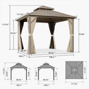 PURPLE LEAF Deck Gazebo Champagne Hardtop Metal Frame Double Roof with Curtains and Netting