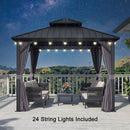 PURPLE LEAF Grey Hardtop Gazebo with Heavy Duty Galvanized Steel Double Roof with String Lights