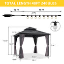 PURPLE LEAF Grey Hardtop Gazebo with Heavy Duty Galvanized Steel Double Roof with String Lights